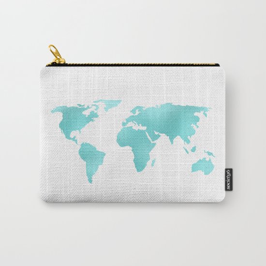 World Map Turquoise Shimmery Map Carry-All Pouch
