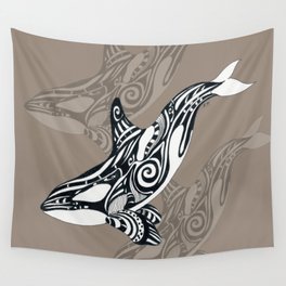 Orca Killer Whale Tribal Tattoo Tlingit Taupe Ink Wall Tapestry