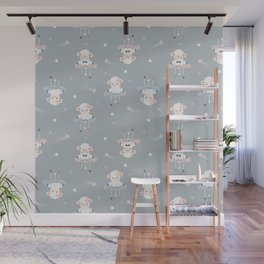 Cute Sheeps on Clouds with Stars Wall Mural