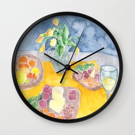 Still life in blue and yellow Wall Clock