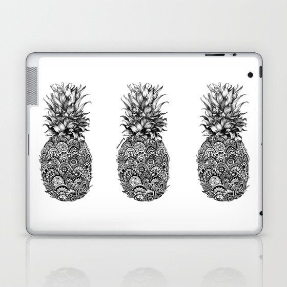 Pineapple Zentangle Black and White Pen Drawing Laptop & iPad Skin