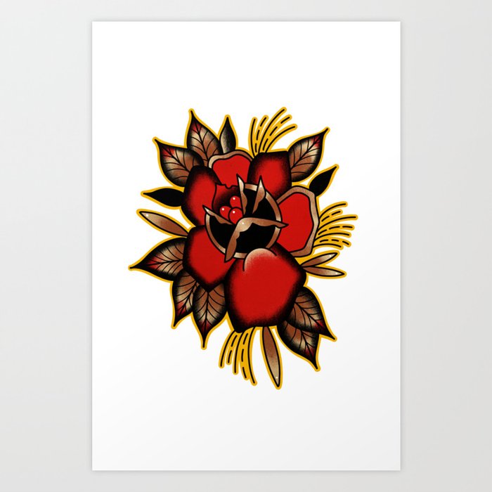 Traditional Tattoo Rose Art Print By Leex337 Society6