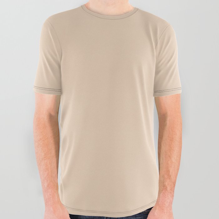 Neutral Mid-tone Beige Brown Solid Color Pairs PPG Malibu Dune PPG1083-4 - All One Shade Hue Colour All Over Graphic Tee