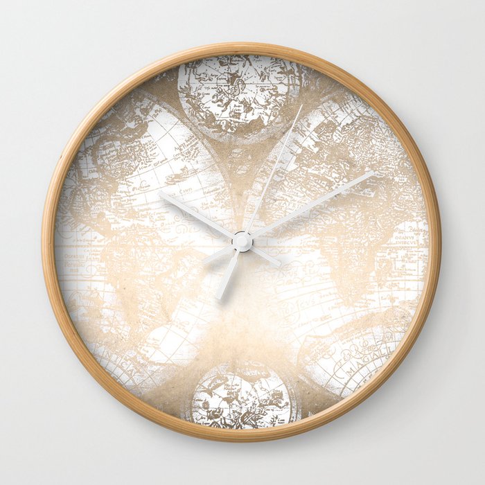 Antique White Gold World Map Wall Clock By Naturemagick Society6