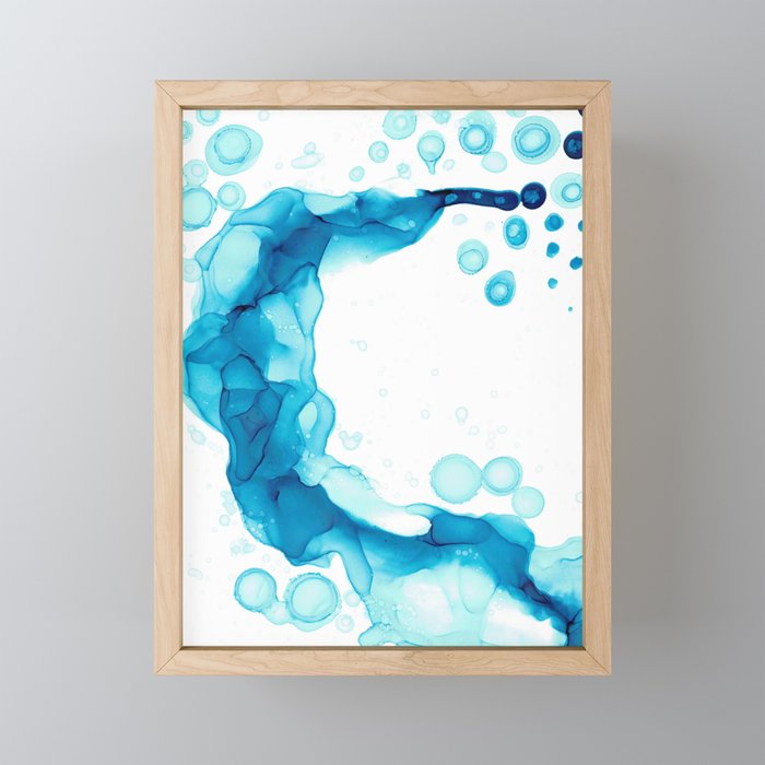 Blue Fluid Art Abstract 4422 Modern Alcohol Ink Painting by Herzart Framed Mini Art Print
