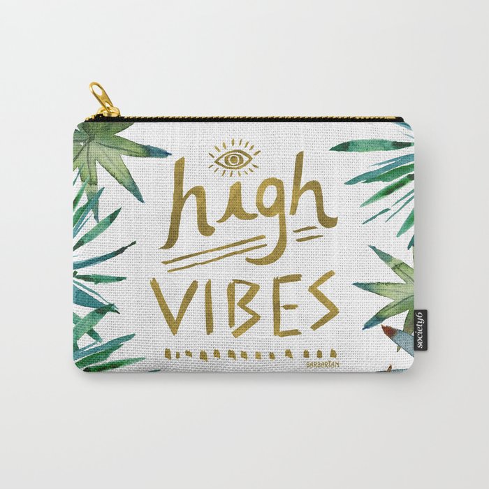 HIGH VIBES Tropical Leaves Gold Carry-All Pouch