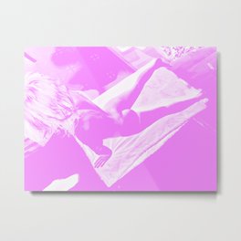 Nude girl stretching purple pink Metal Print