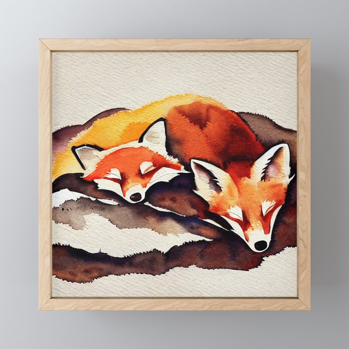 Sleeping Foxes Framed Mini Art Print