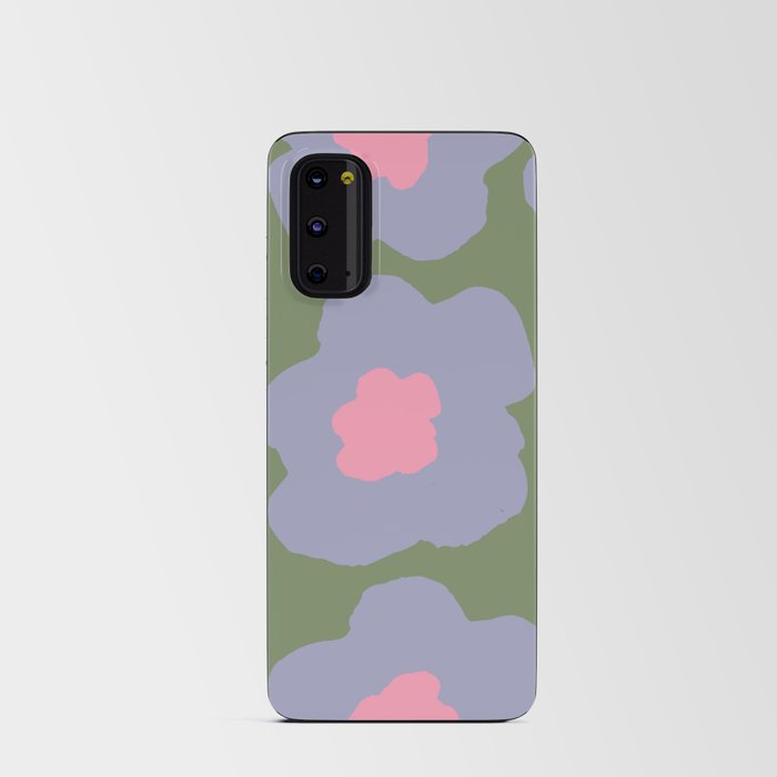 Large Pop-Art Retro Flowers in Very Peri Lavender on Green Background  Android Card Case