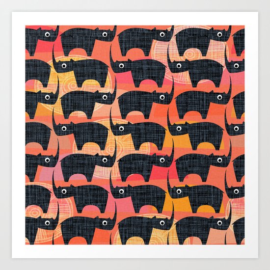 Black Rhino Sunset Art Print