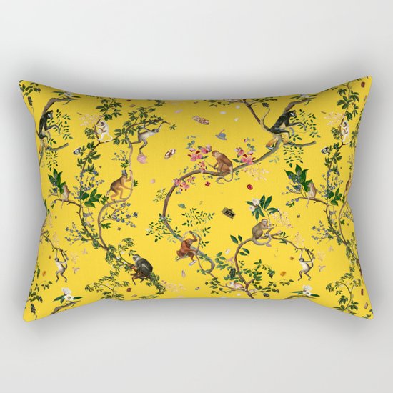 Monkey World Yellow Rectangular Pillow