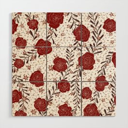 Red Roses Pattern Wood Wall Art