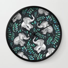 Laughing Baby Elephants – emerald and turquoise Wall Clock