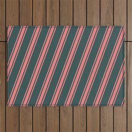 [ Thumbnail: Dark Slate Gray & Light Coral Colored Stripes Pattern Outdoor Rug ]