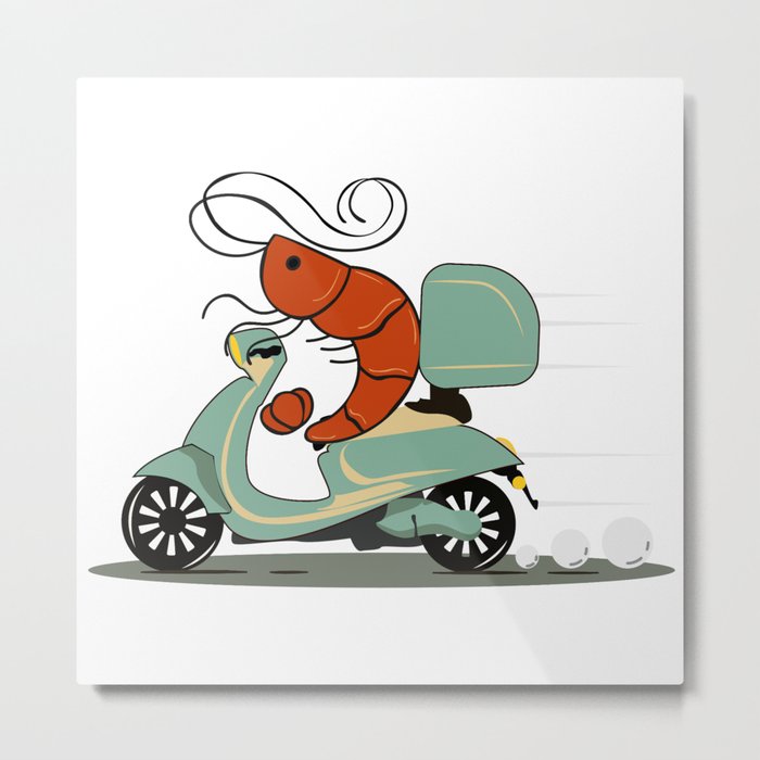 Shrimp on a retro moped Metal Print