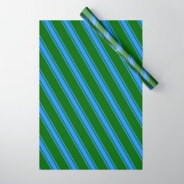 [ Thumbnail: Dark Green and Blue Colored Lines Pattern Wrapping Paper ]