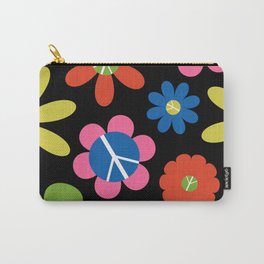 Peace, Love, + Daisies in Black Carry-All Pouch | Boho, 60Sfloral, Graphicdesign, Psychedelic, Bohofloral, Daisies, 70S, 60S, Daisyprint, 60Sprint 