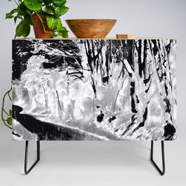 Monochromatic Forest Landscape Scenery in expressionistic and modern black and white tones Credenza
