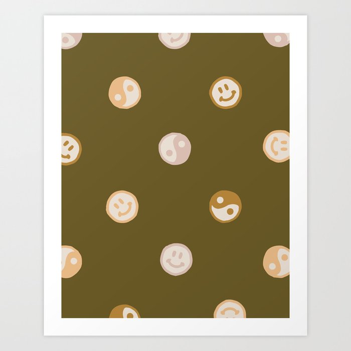 smilies pattern – olive Art Print