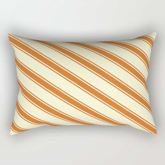 Light Yellow & Chocolate Colored Pattern of Stripes Rectangular Pillow