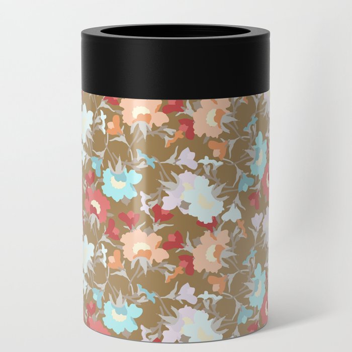 brown and powder blue floral evening primrose flower meaning youth and renewal Can Cooler