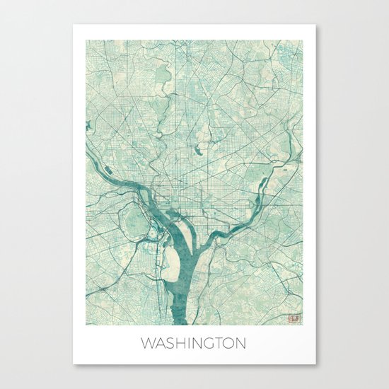 Washington Map Blue Vintage Canvas Print