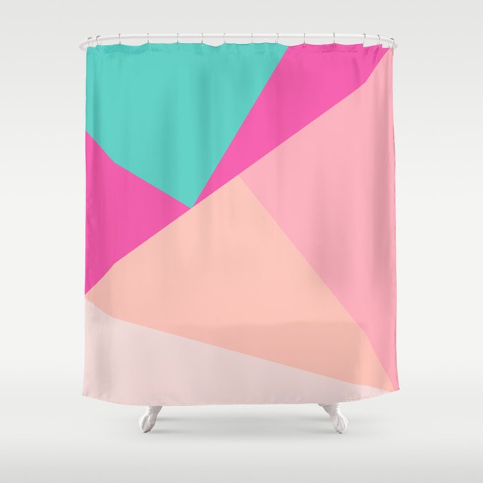 Pastel pink turquoise modern geometric color block pattern Shower Curtain