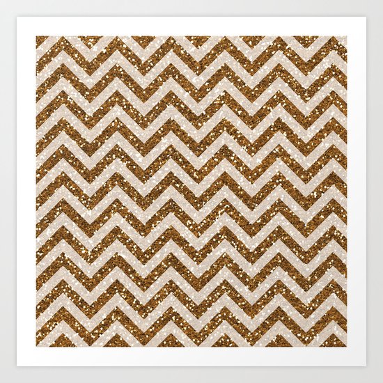 Sparkling brown glitter chevron pattern - coffee II Art Print