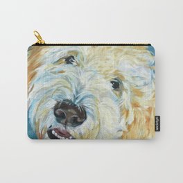 Stanley the Goldendoodle Dog Portrait Carry-All Pouch | Smilingdog, Painting, Dogportrait, Pets, Petart, Blue, Whitedog, Goldendoodleart, Dogart, Oil 