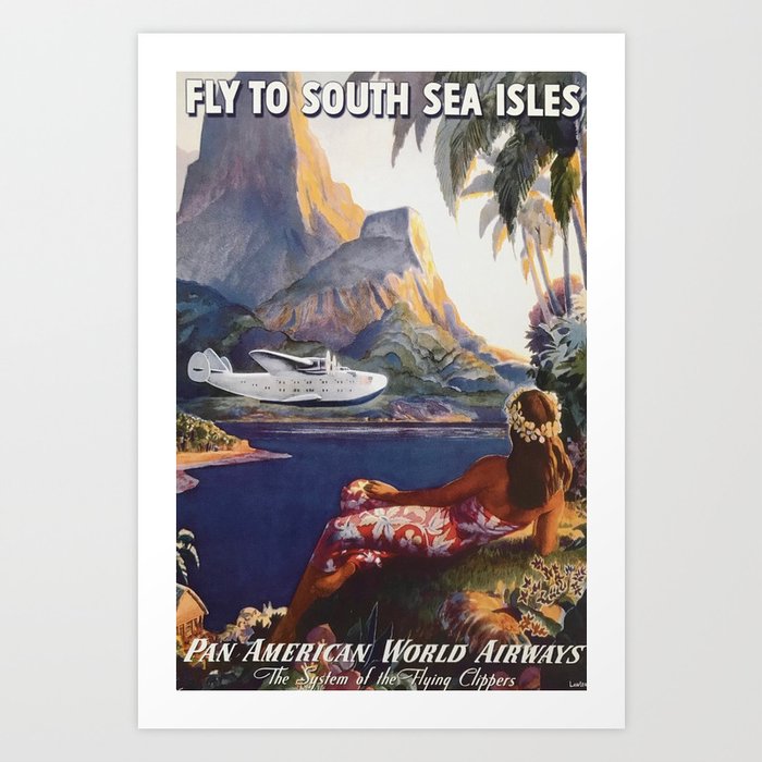Fly to South Sea Isles, American Airways Vintage Travel Poster  Art Print