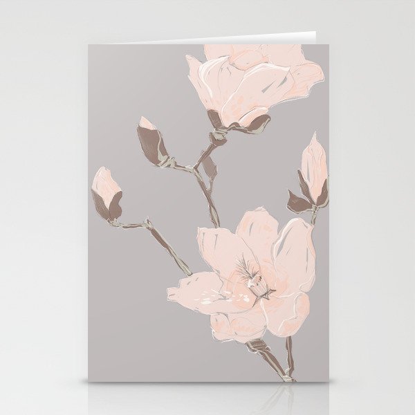 Magnolia flower Japanese minimalism style artwork in retro colors gray Stationery Cards