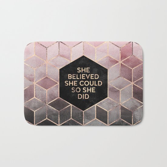 She Believed She Could - Grey Pink Bath Mat