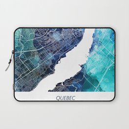 Quebec Canada Map Navy Blue Turquoise Watercolor Laptop Sleeve