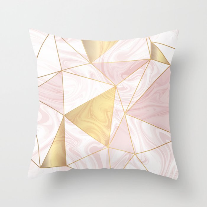 Blush Gold Geometric Marble Throw Pillow by Rose Gold Society6