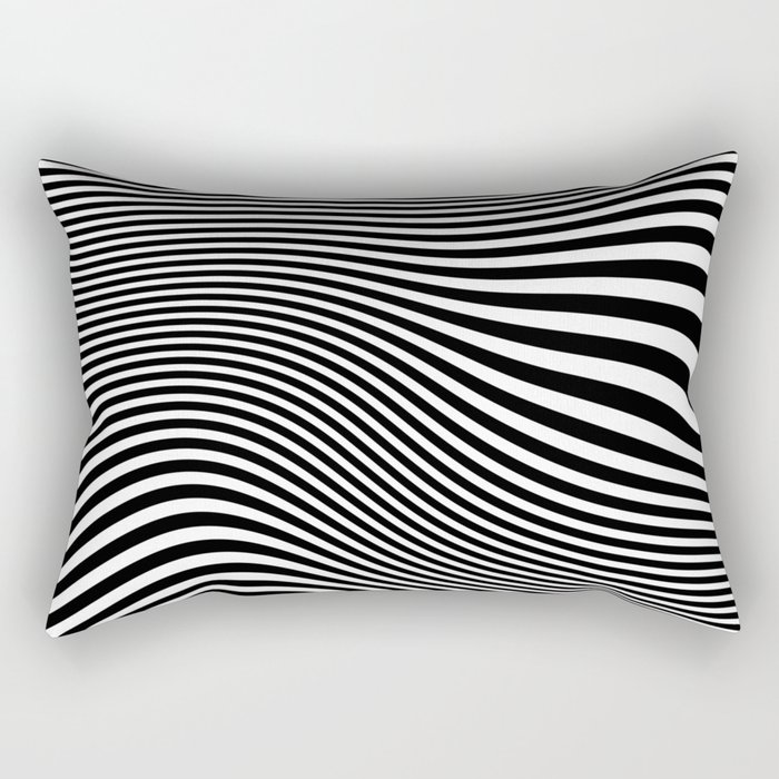 Retro Shapes And Lines Black And White Optical Art Rectangular Pillow