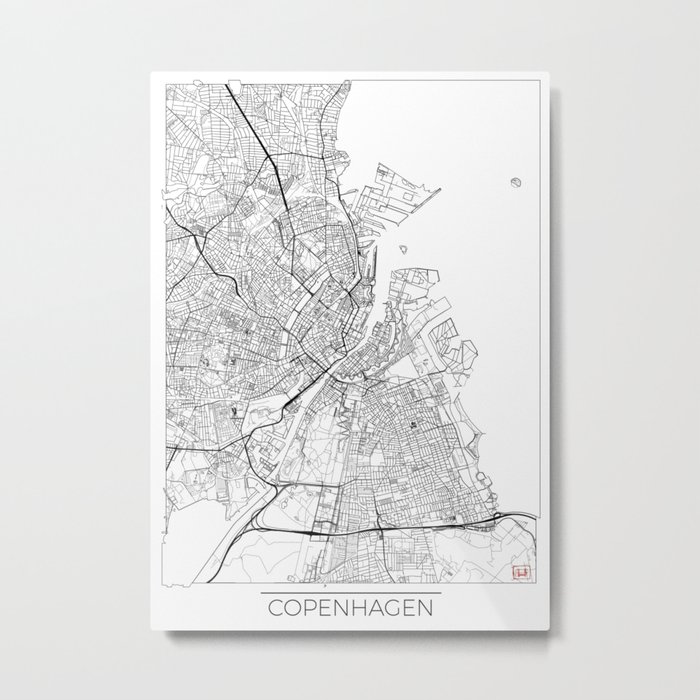 Copenhagen Map White Metal Print