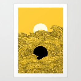 Abstract landscape yin yang moon & sun ocean wave - yellow Art Print