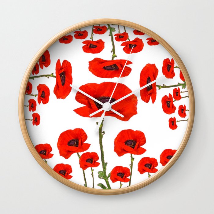 DECORATIVE MODERN RED-ORANGE POPPIES GARDEN DESIGN Wall Clock