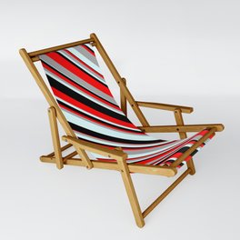 [ Thumbnail: Red, Dark Grey, Light Cyan, and Black Colored Striped Pattern Sling Chair ]