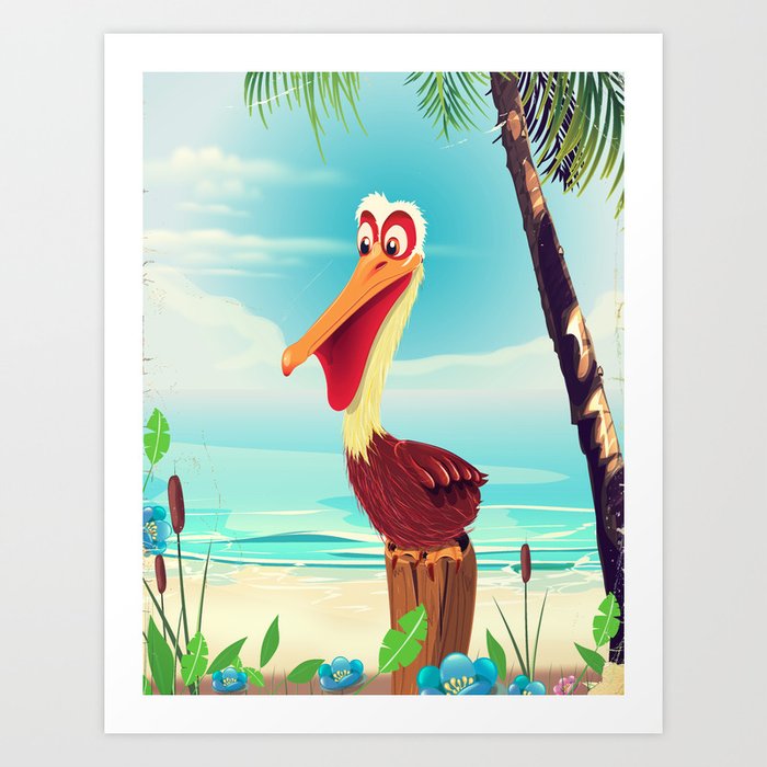 Vintage Pelican on the beach Art Print by Nicks Emporium | Society6