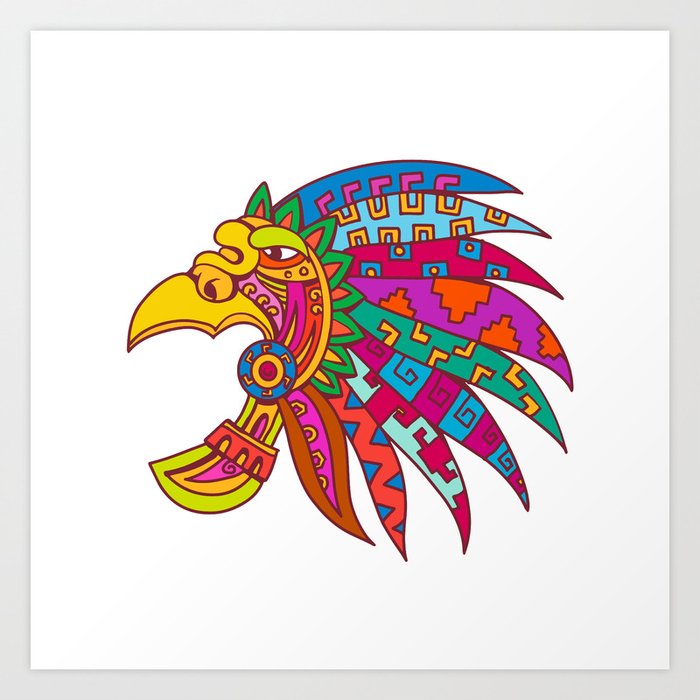 Ancient Aztec Headdress Drawing Color Art Print by patrimonio | Society6