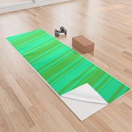 [ Thumbnail: Green and Lime Green Colored Lined Pattern Yoga Towel ]