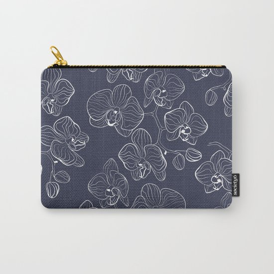 Retro . Orchid flowers on a blue background . Carry-All Pouch