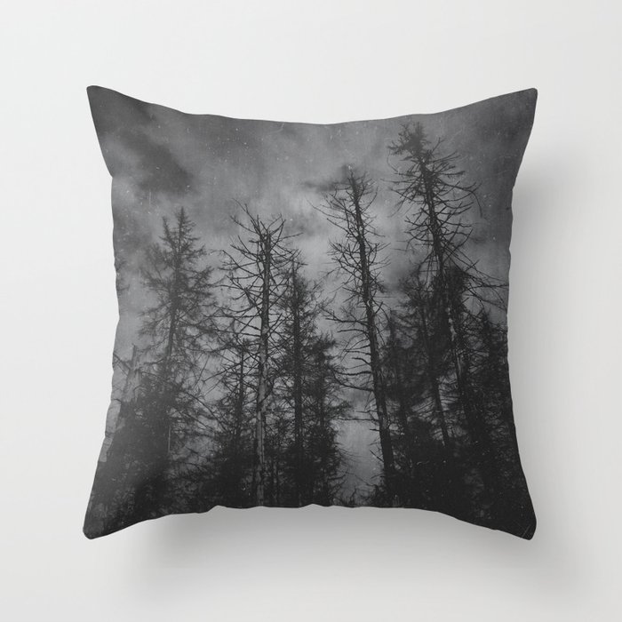 Transmission // Vintage Mountains Moody Forest With Dead Souls Cascadia Trees in Moonlight Throw Pillow