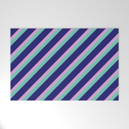 [ Thumbnail: Plum, Aquamarine & Midnight Blue Colored Lined/Striped Pattern Welcome Mat ]
