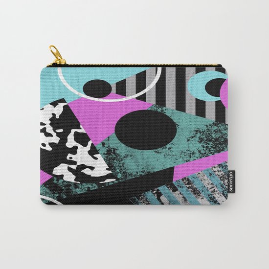 Bits N Pieces - Abstract, geometric, stripes, textured, pastel, blue, pink, black Carry-All Pouch