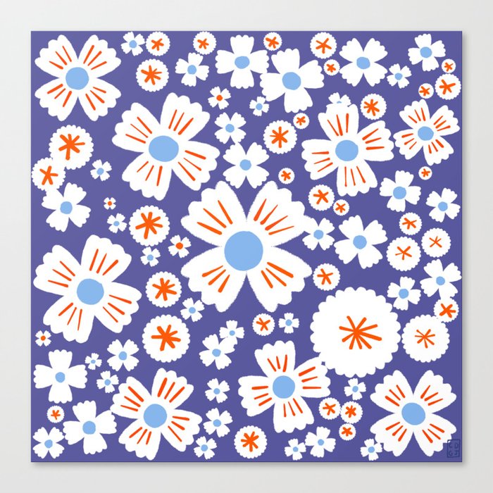 Retro Modern Baby Blue Daisy Flowers Canvas Print