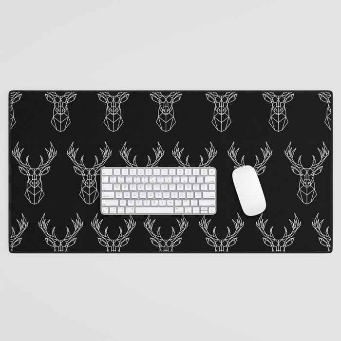 Deer Line Minimalist - Reindeer Geometric Animal Pattern Desk Mat