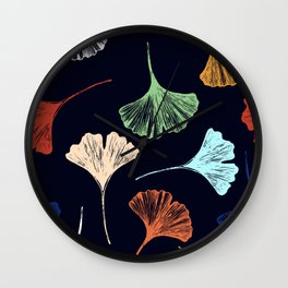 Japanese ginkgo biloba leaves seamless pattern Wall Clock