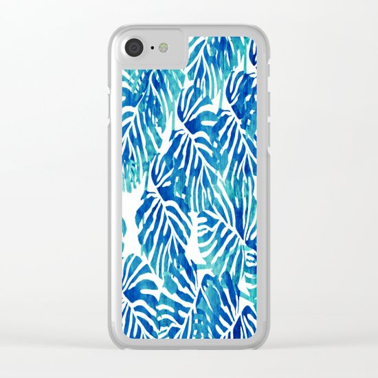 Tropical Leaves – Blue Abstract Clear iPhone Case